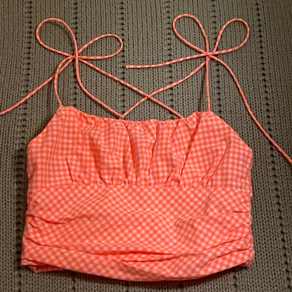 ZARA orange&pink plaid crop